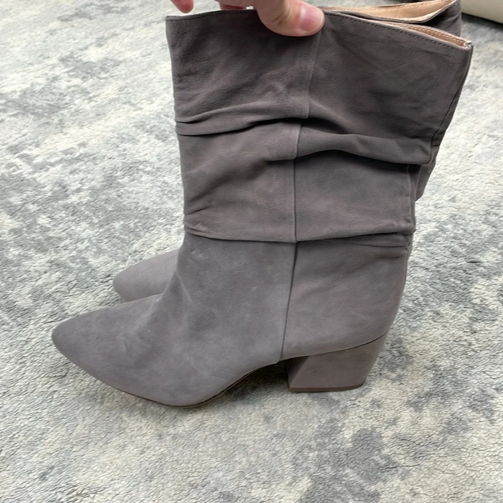 New Botkier Skylar Slouchy Suede Mid Boots Warm Gray Grey Scrunch Sz 9